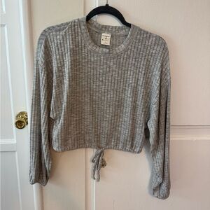 By Together Heather Gray Ribbed Long Sleeve Top